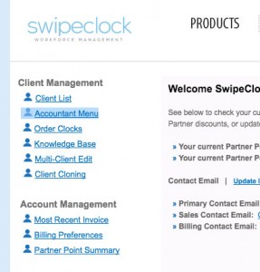Swipeclock Accountant Menu